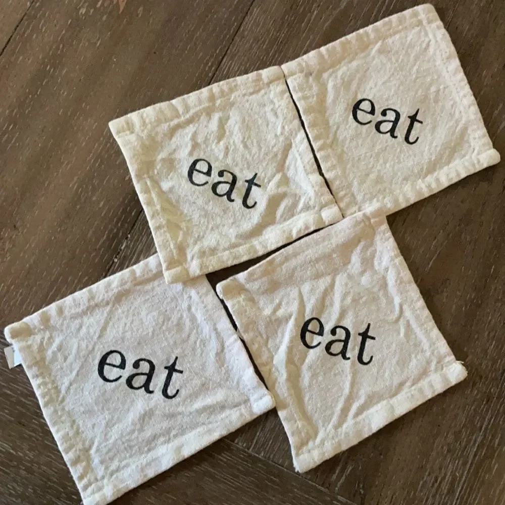 Gray and Cream Cotton Linen Sip and Eat Napkins Farmhouse Set of 8